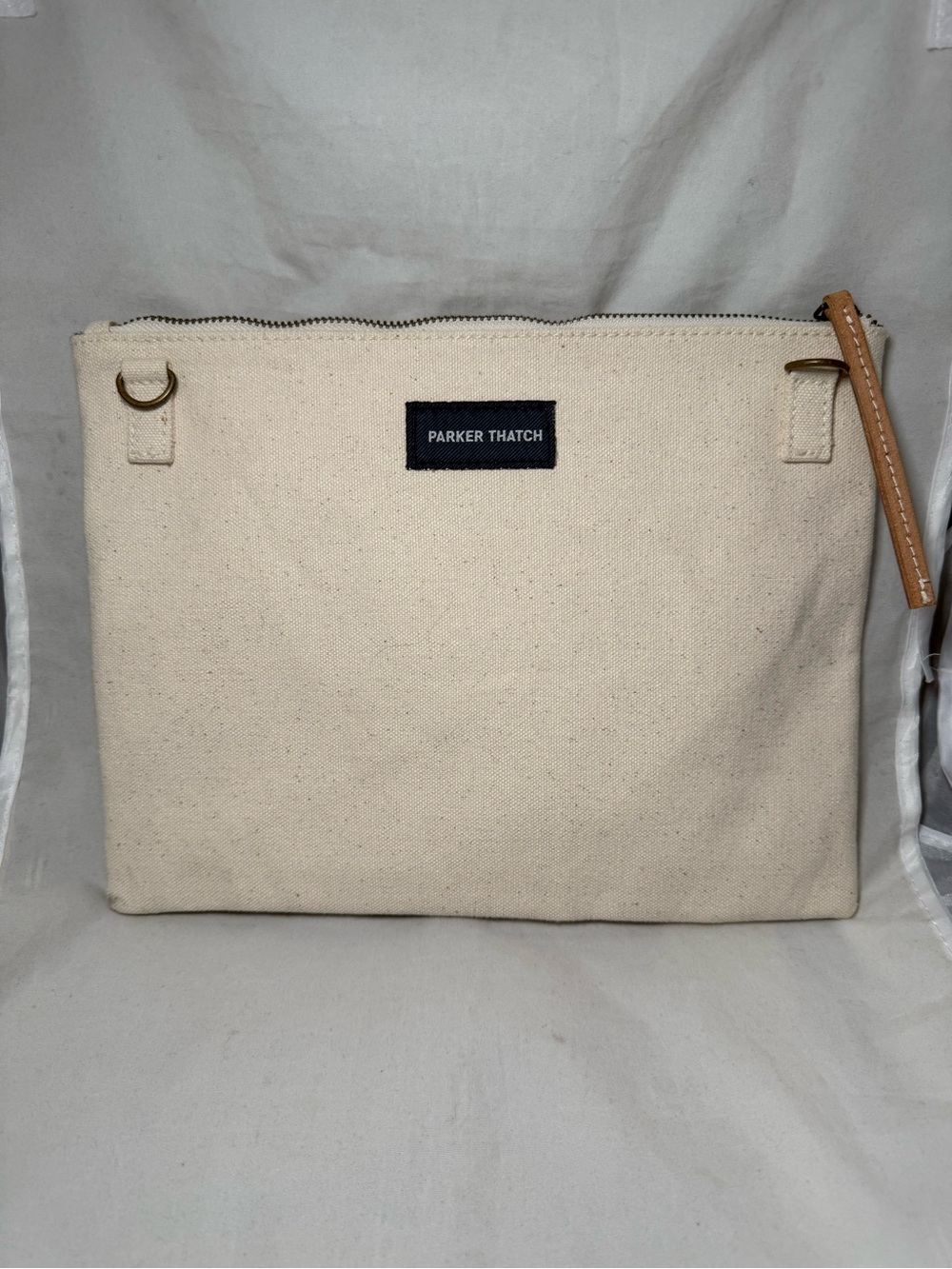 Parker Thatch Baby Lee Canvas Stripes Pouch Clutch Bag Leather Zipper Pull USED